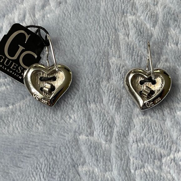 Rare Guess Sterling Silver Heart Dangle Earrings-NEW - Picture 9 of 11